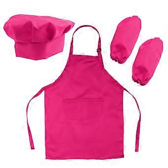 Kids Chef Set Cooking Costume for 2Pcs Children with Hat Apron and Sleeve