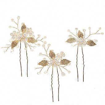 Enhance Bridal & Prom Hairstyles with Pearl Leaf Flower Design, Gold Crystal Hair Piece for Women & Girls