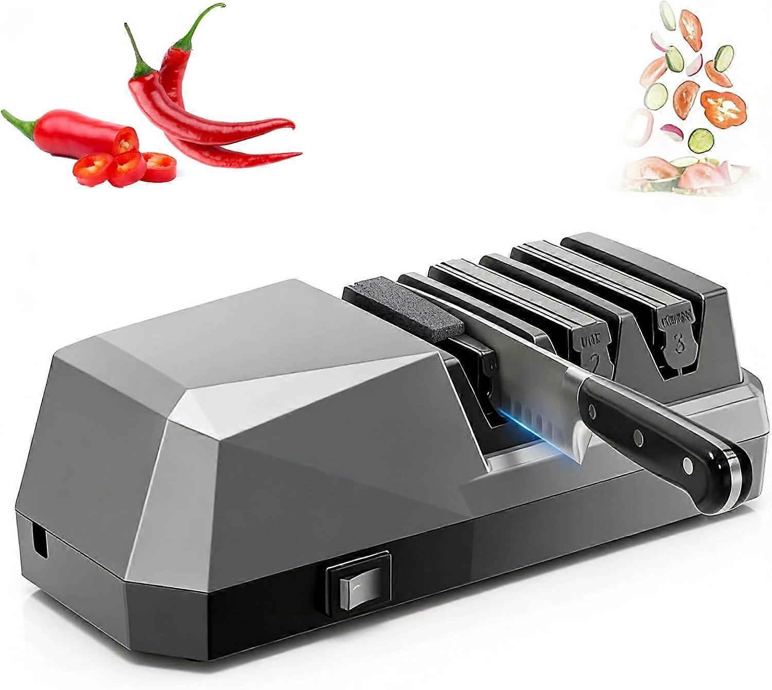 Electric knife sharpener for kitchens, 3-stage diamond system. Sharpen