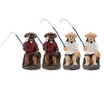 Fishing Sculpture Fisherman Shaped Fish Tank Decor 4Pcs Assorted Color