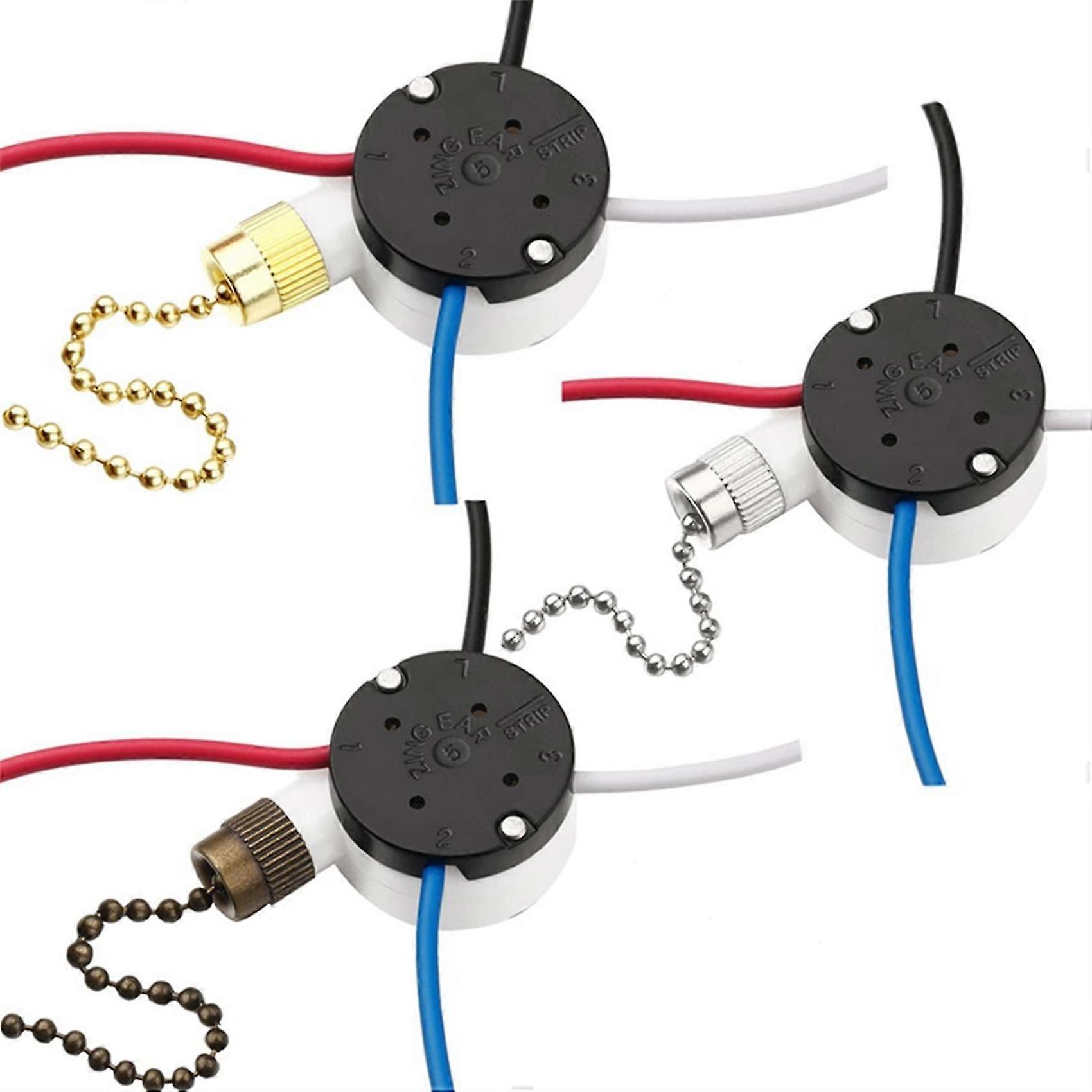 3 Pcs Ze-208S E89885 3 Speed 4 Wire Pull Chain Switch Ceiling Fan Light Switch Replacement Part,A js