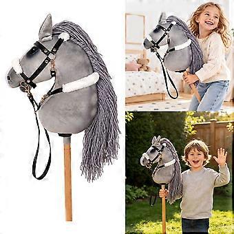 Horse Role-Play Accessory with a Gray Cotton Body, Lightweight Stick Design, and Bridle-Style Accents for Pretend Play and Photos Multicolor