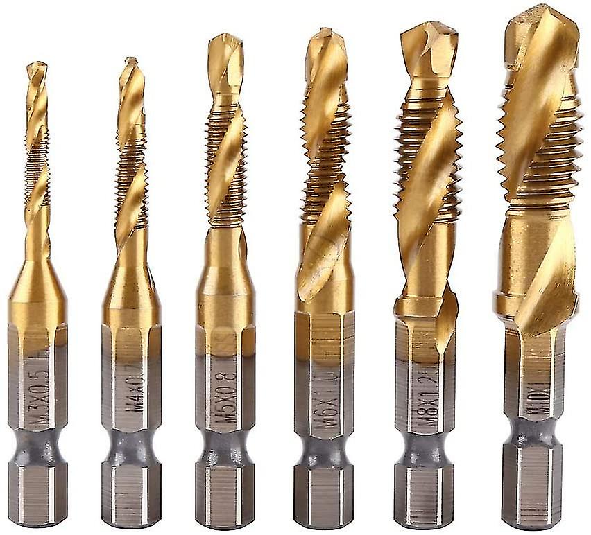 Tapping Bits-6pcs Metric Thread M3-m10 1/4 "titanium Coated Hss Drill Bits And Taps Hex