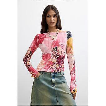 Desigual Roses Multicolour Ribbed Boat Neck Sweater 26WWJF33