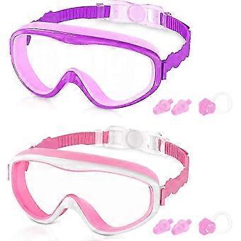 Kids Swim Goggles For Age 3-15, 2 Pack Kids Goggles For Swimming With Nose Cover, No Leaking, Anti-fog, Waterproof-Good_DJ