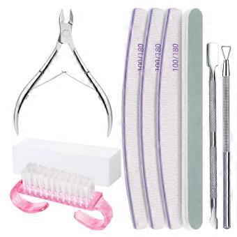 9 Peças de Lixa de Unhas e Kit de Buffer Lixas e Empurradores de Cutículas Manicure Pedicure Acessórios Para Diferentes Tipos de Unhas
