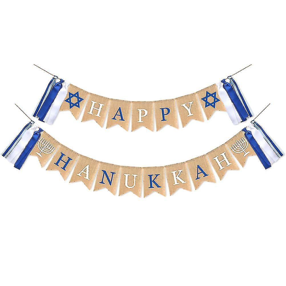 Happy Hanukkah Party Banner Tassel Linen Swallowtail Pull Flag Party Supplies