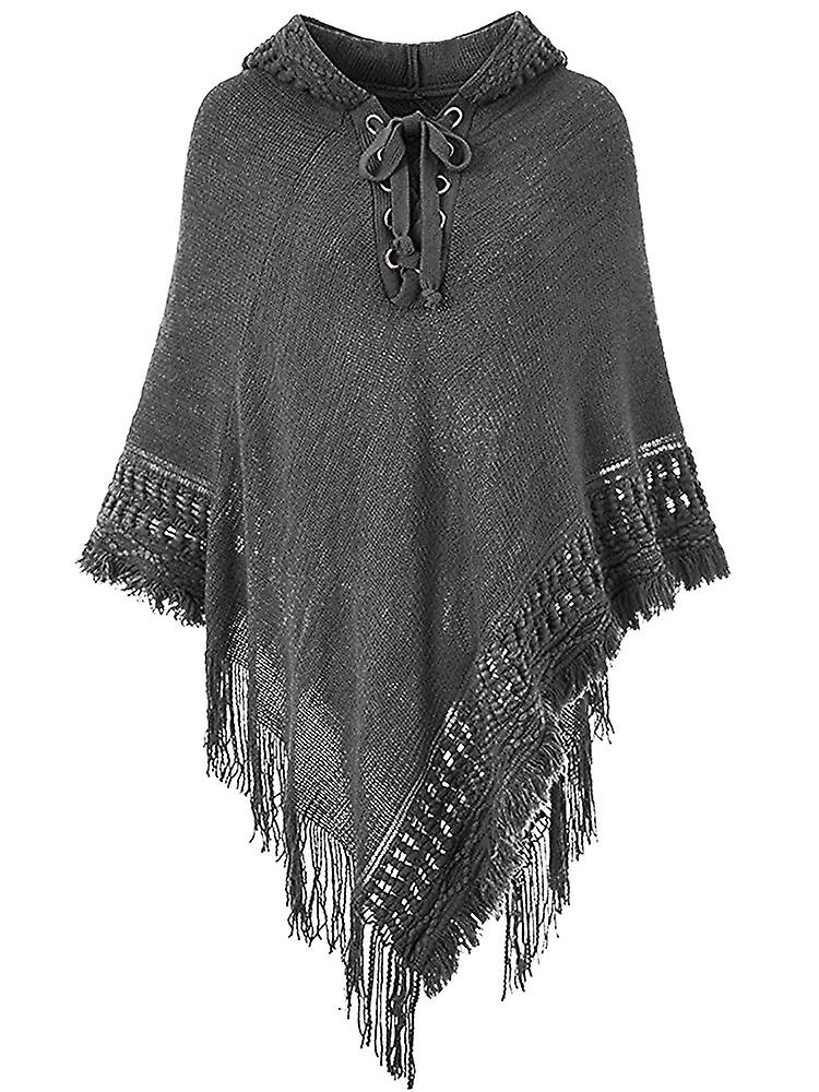 Damas con capucha de color sólido recortado borla capa