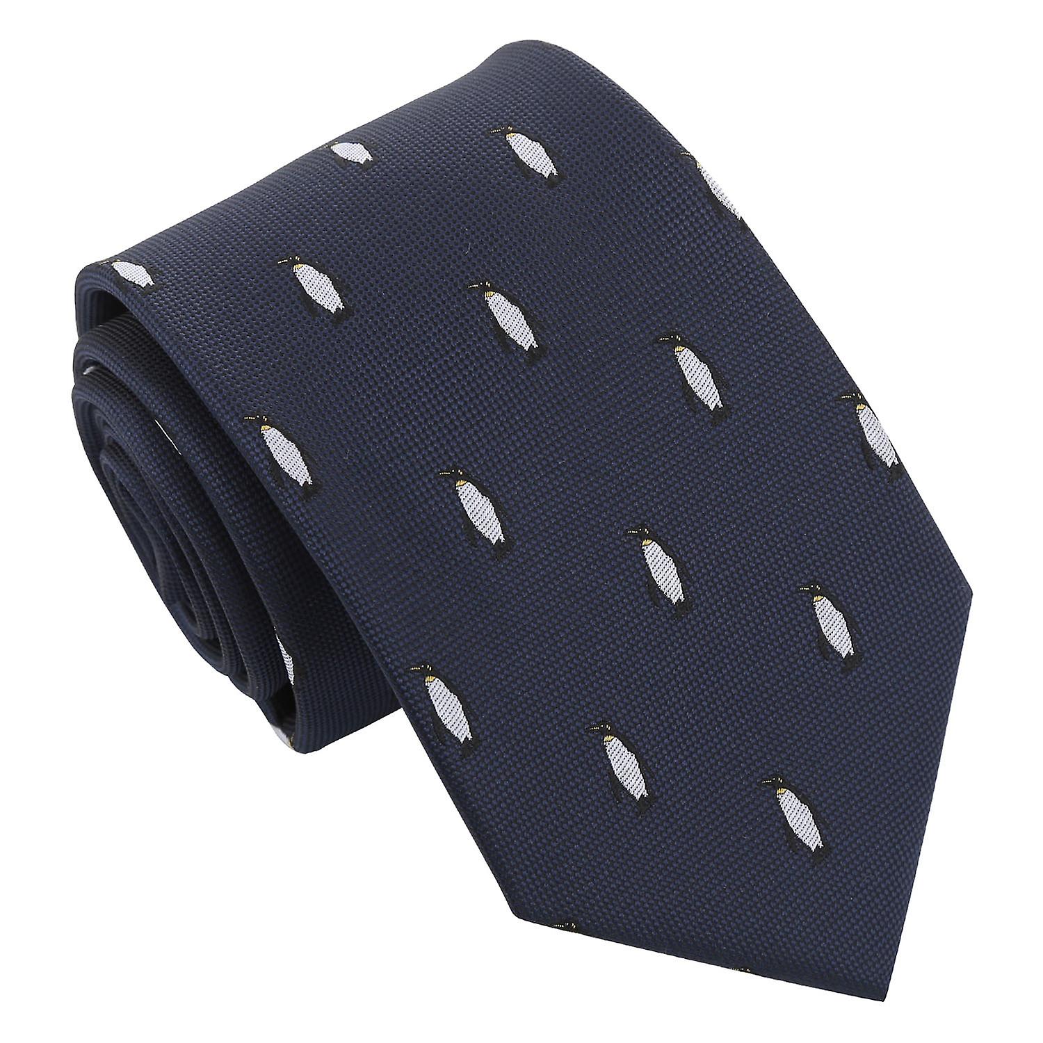 Navy Blue Penguin Bird Embroidered Tie