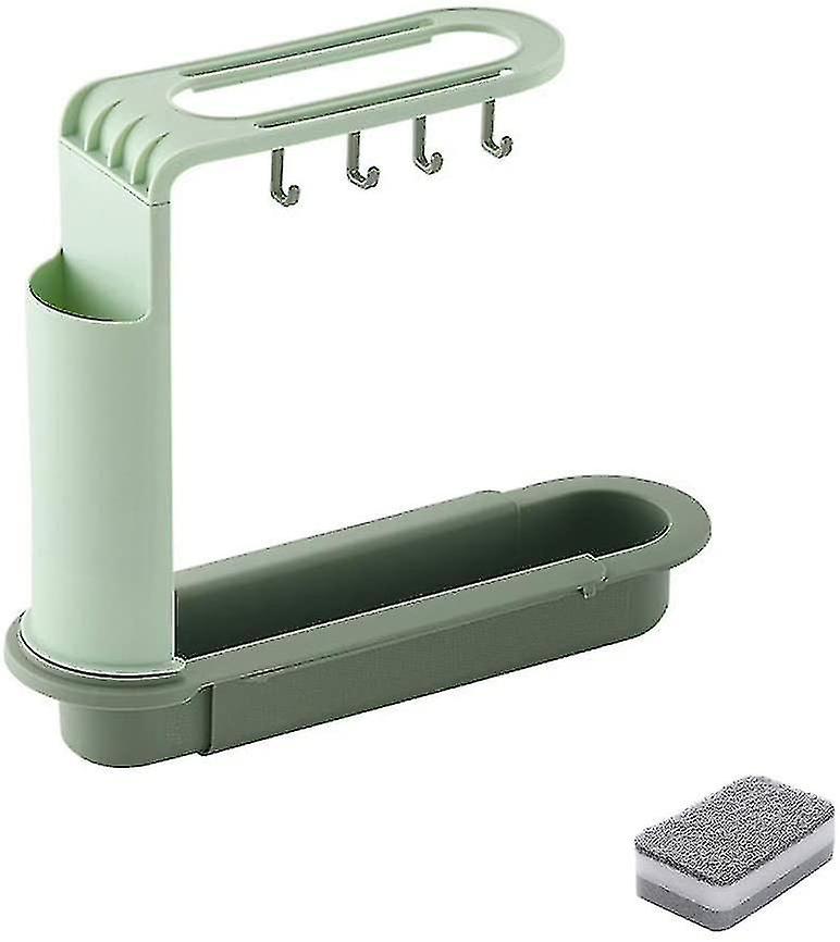 Telescopic Sink Storage Rack Adjustable Dish Drainer Kitchen Sink Drainage Basket Cleaning Sponge gr