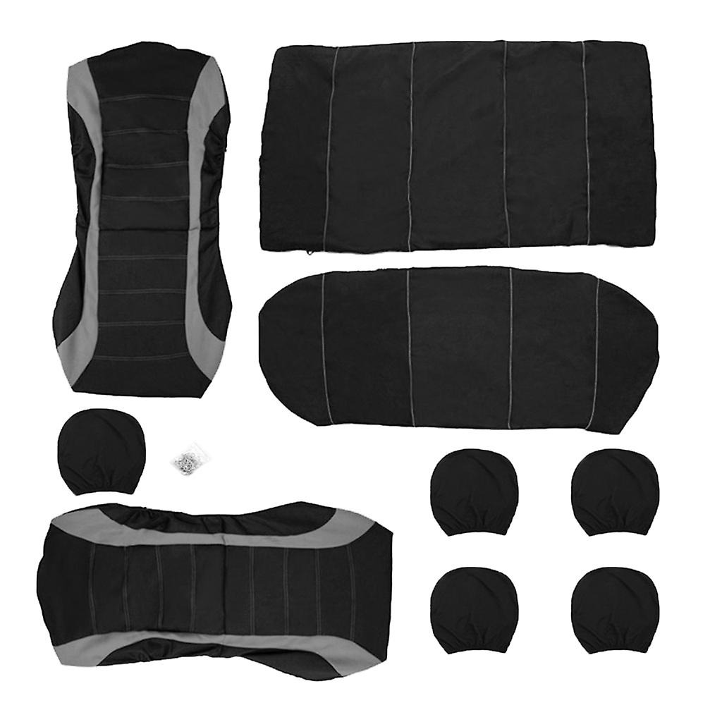 9pcs Universal Car Seat Backrest Headrest Cover Protector Shield Black
