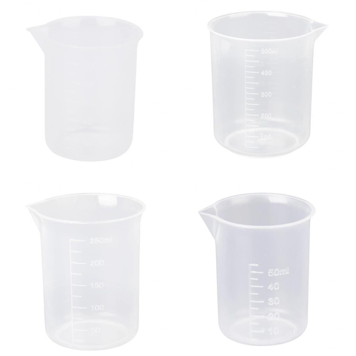 4x 50/100/250/500ml Clear Lab graduato becher brocca strumento di misurazione