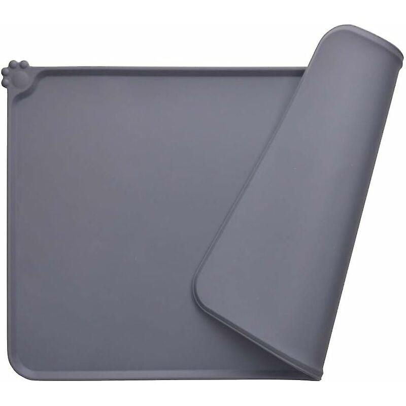Dog Bowl Mat, FDA Compliant Silicone Cat Feeding Mat, Waterproof and Non-Slip, Grey, 47 x 30 cm