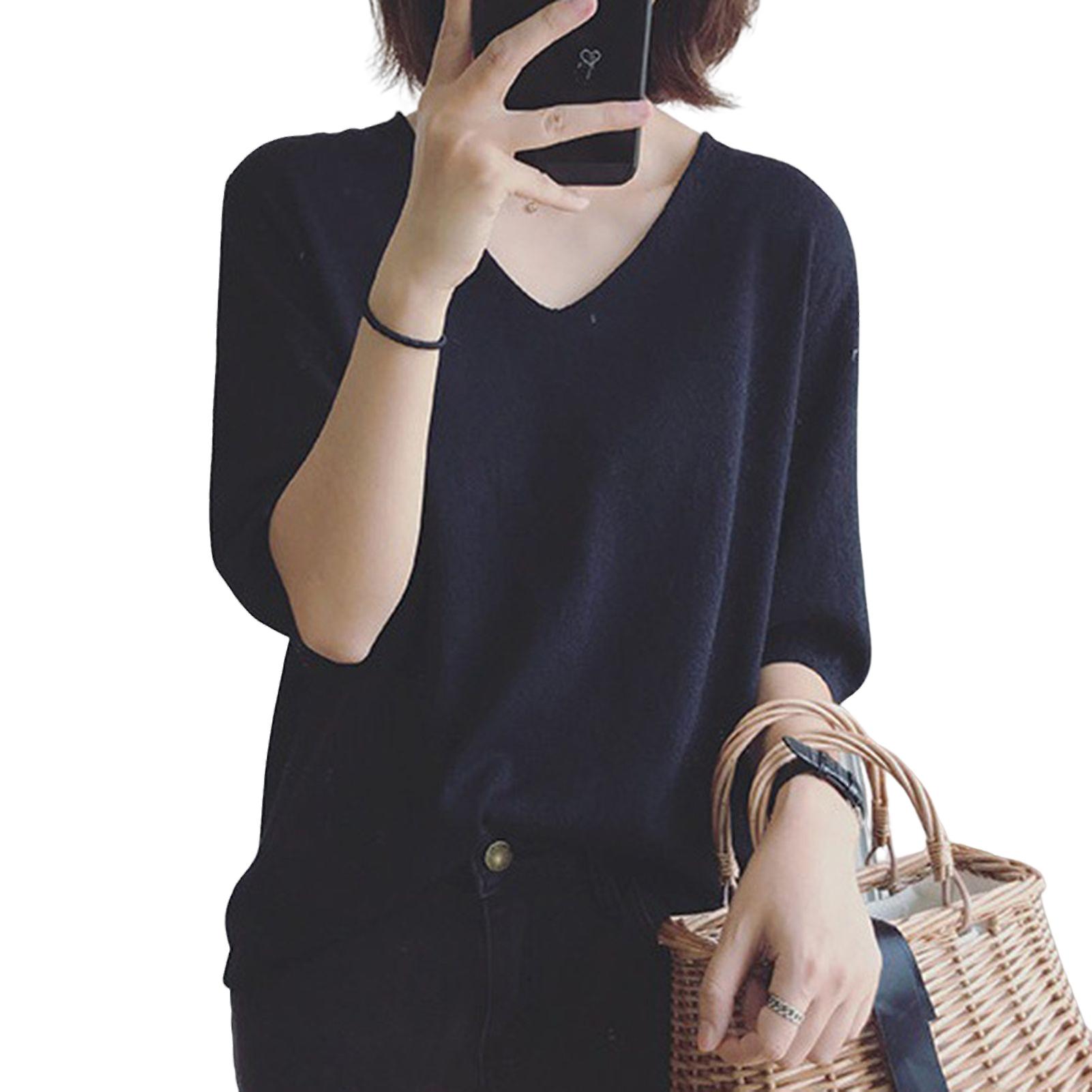 Women's Solid Color T-shirt Simple Style Loose Pullover Knitted Top