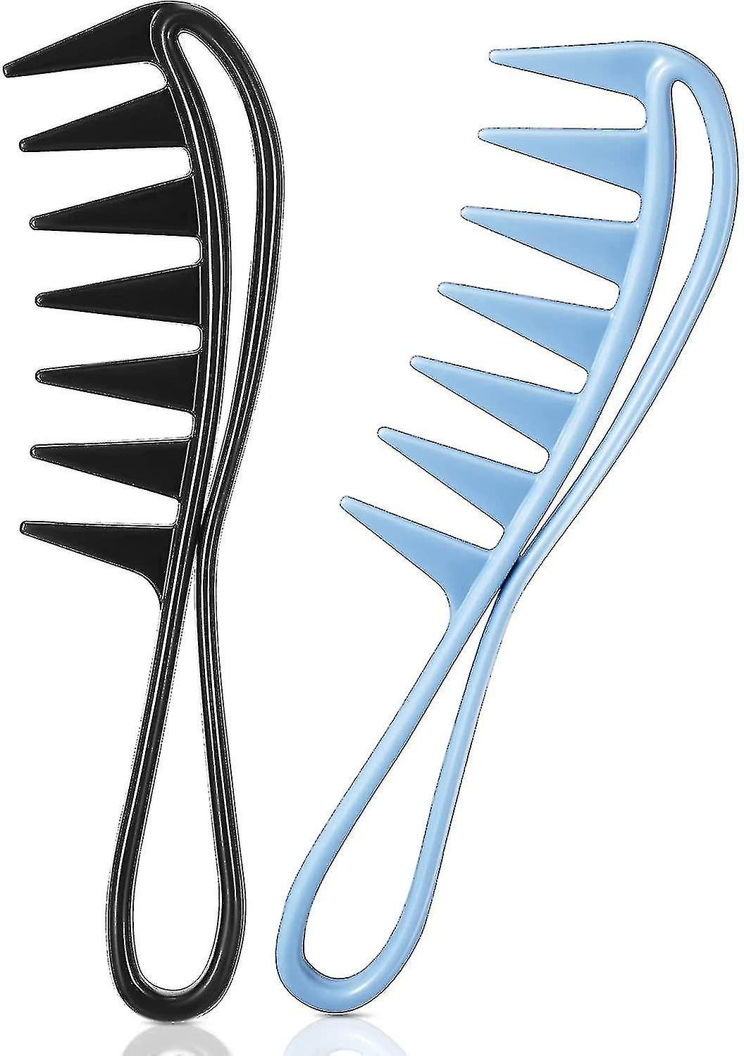 2 Large Wide-toothed Combs Anti-static Handles Hairdressing Tools (black, Grey)