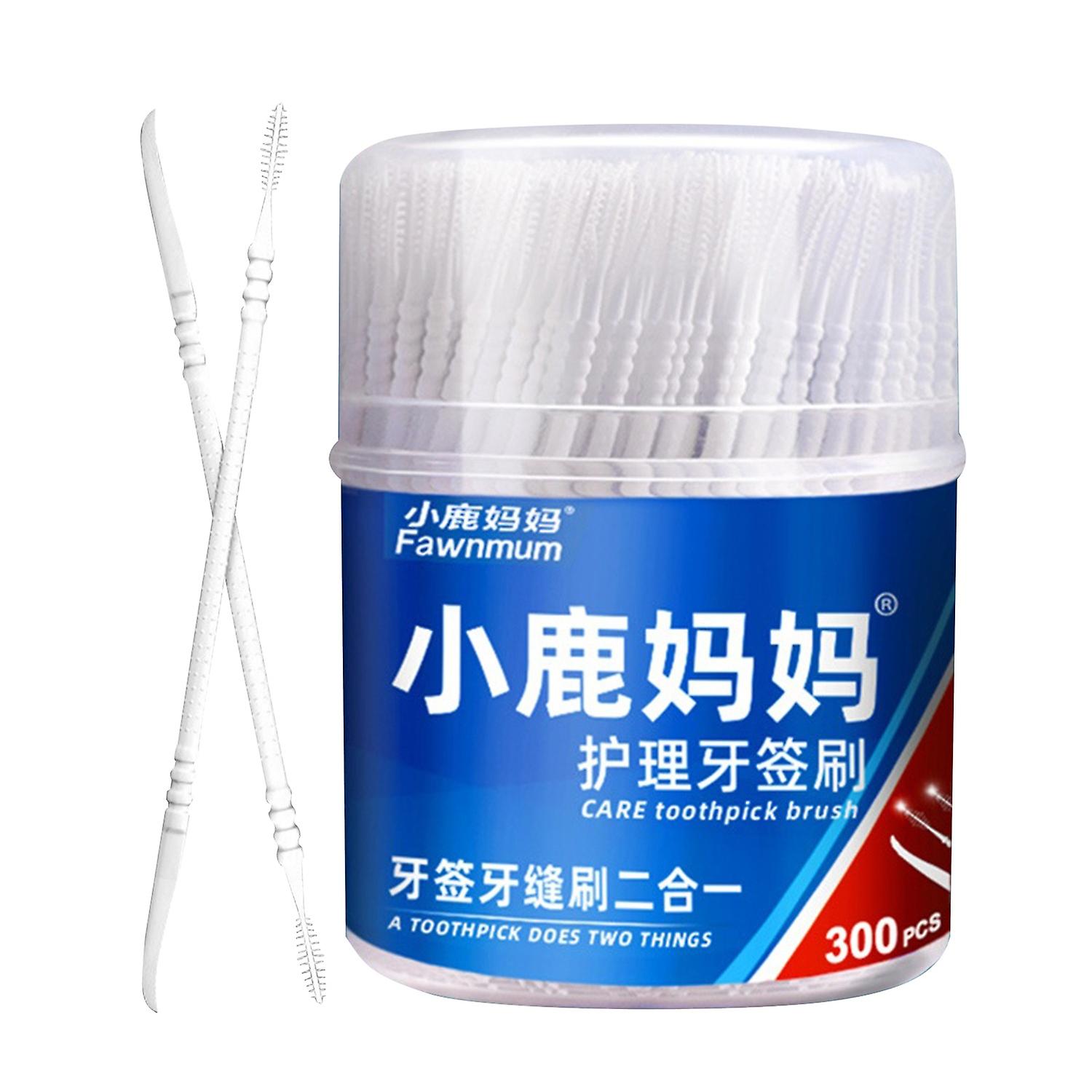 300pcs Toothpick 2-In-1 Dental Floss Picks High Toughness Interdental Brush Teeth Stick Tongue Scrap