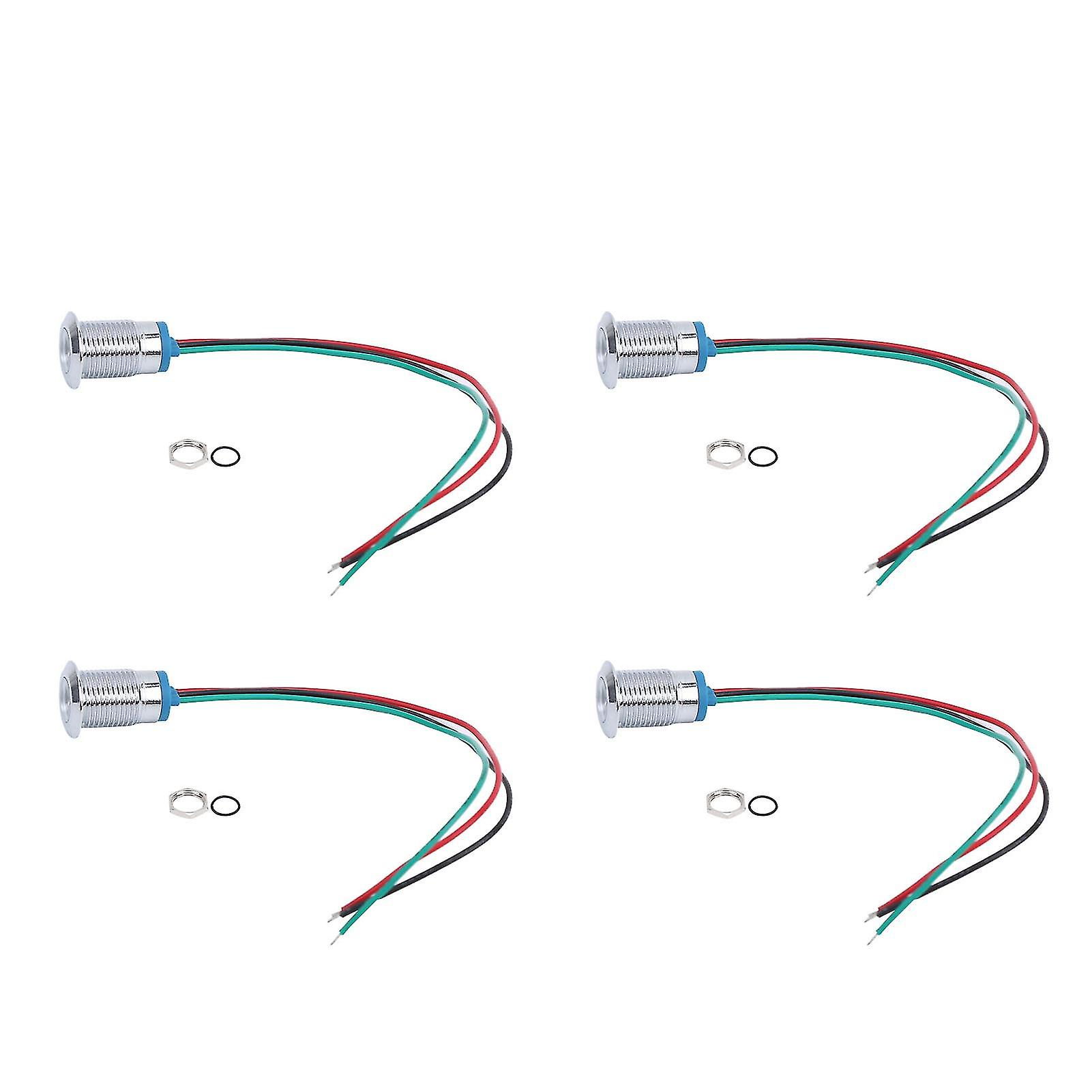 4 Sets PreWired Round LEDs Waterproof 2Color Indicator Lights Common Cathod 12mm 3-6V(Red and Green )