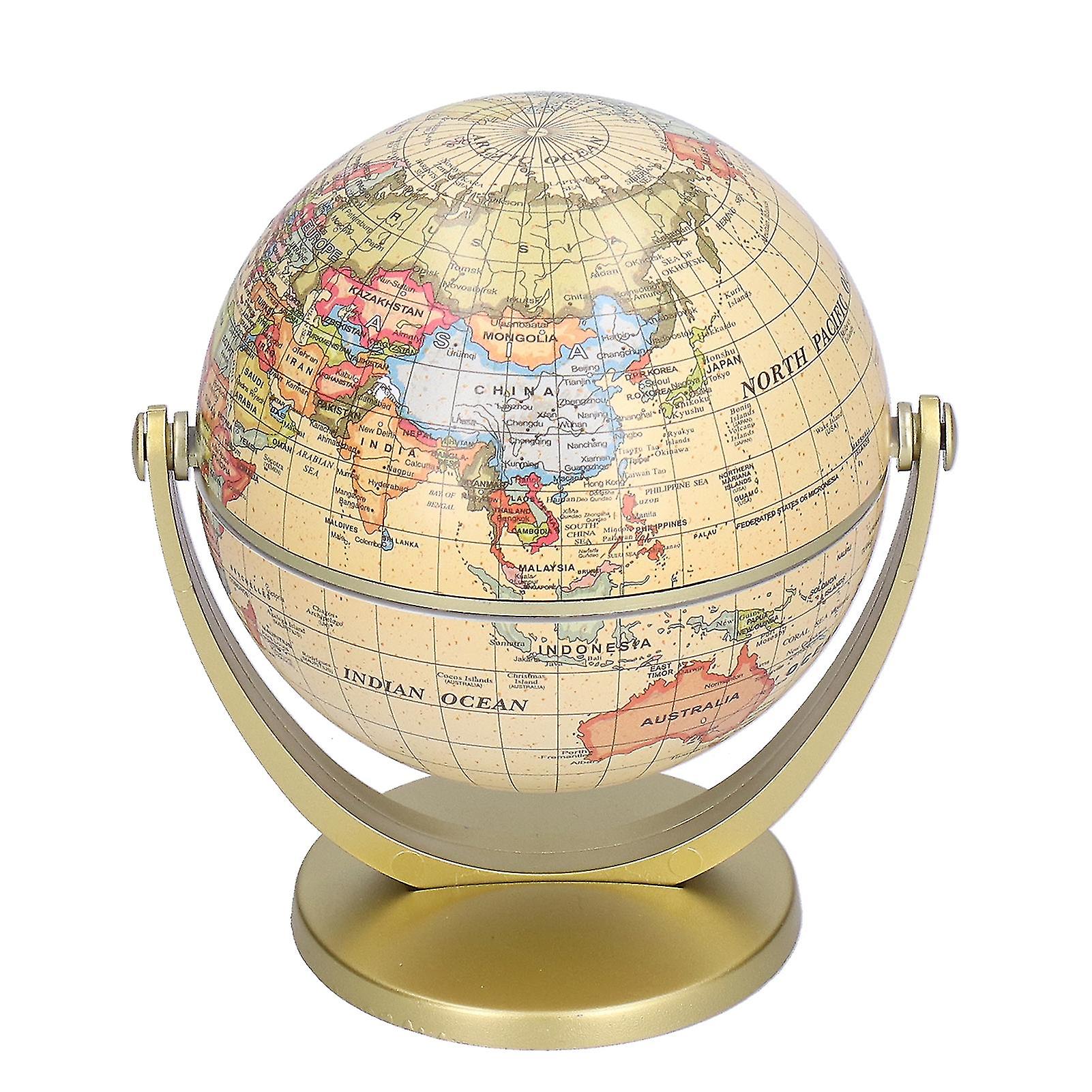 Mini World Map Globe - English Edition, 6-Inch Desktop Rotating Geography Globe for Classroom Learning Tool