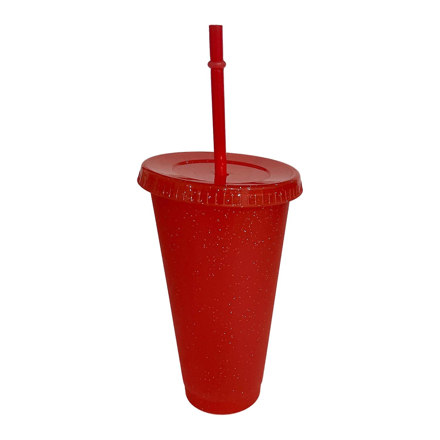 400/500ml Straw Drinking Cup Wide Mouth Lid Plastic Flash Powder Shiny Water Bottle for School