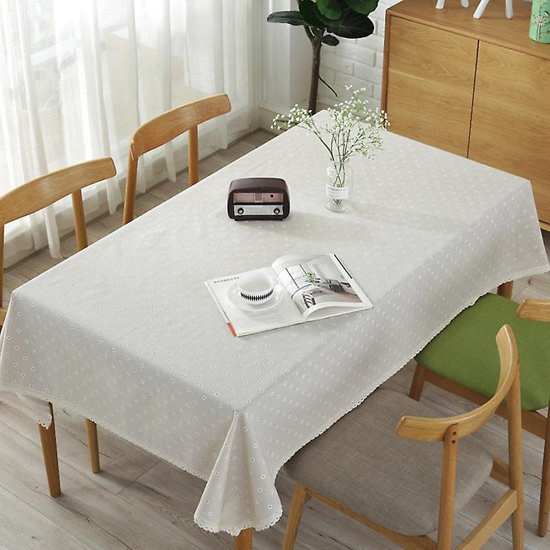 Daisy Flower Pattern Tablecloth Linen And Cotton Lace Edge Rectangular Table Cloth Home Hotel Textile