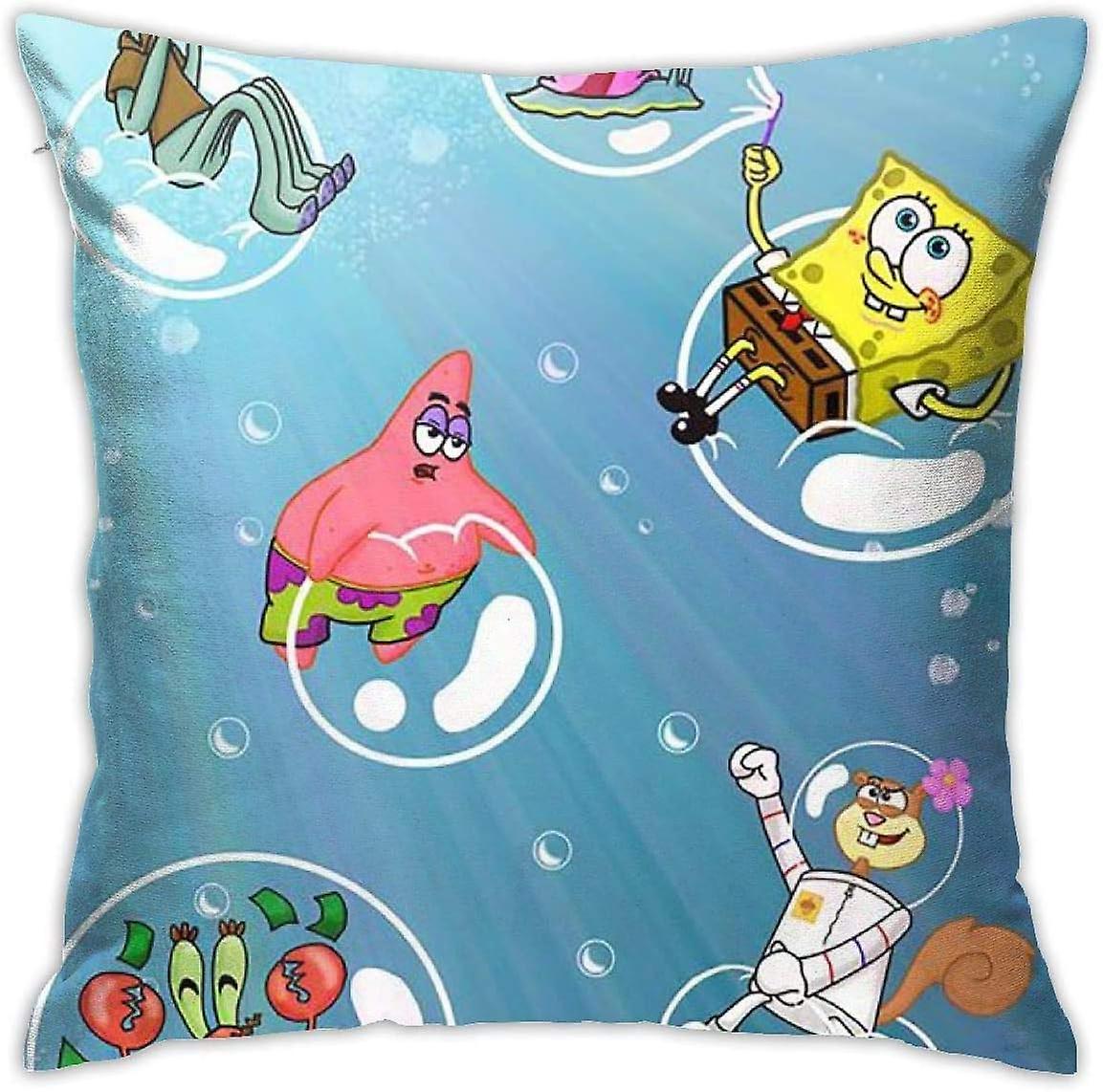 スポンジボブスクエアパンツコットン枕スロークッションカバーケースホームデコレーション(45cmx45cm) - pl5785