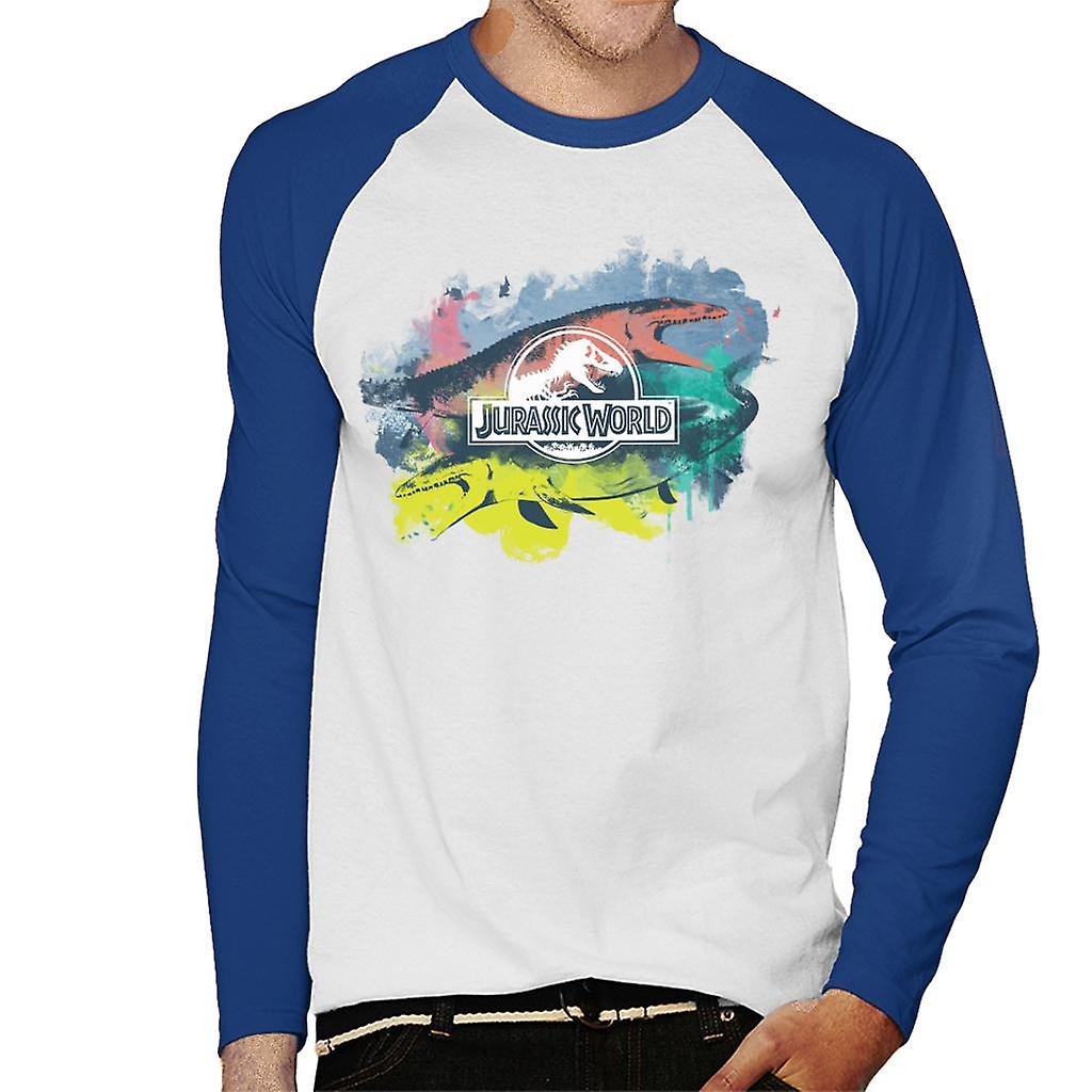 Jurassic Park Mosasaurus Brush Stroke Montage Men's Baseball Long Sleeved T-Shirt