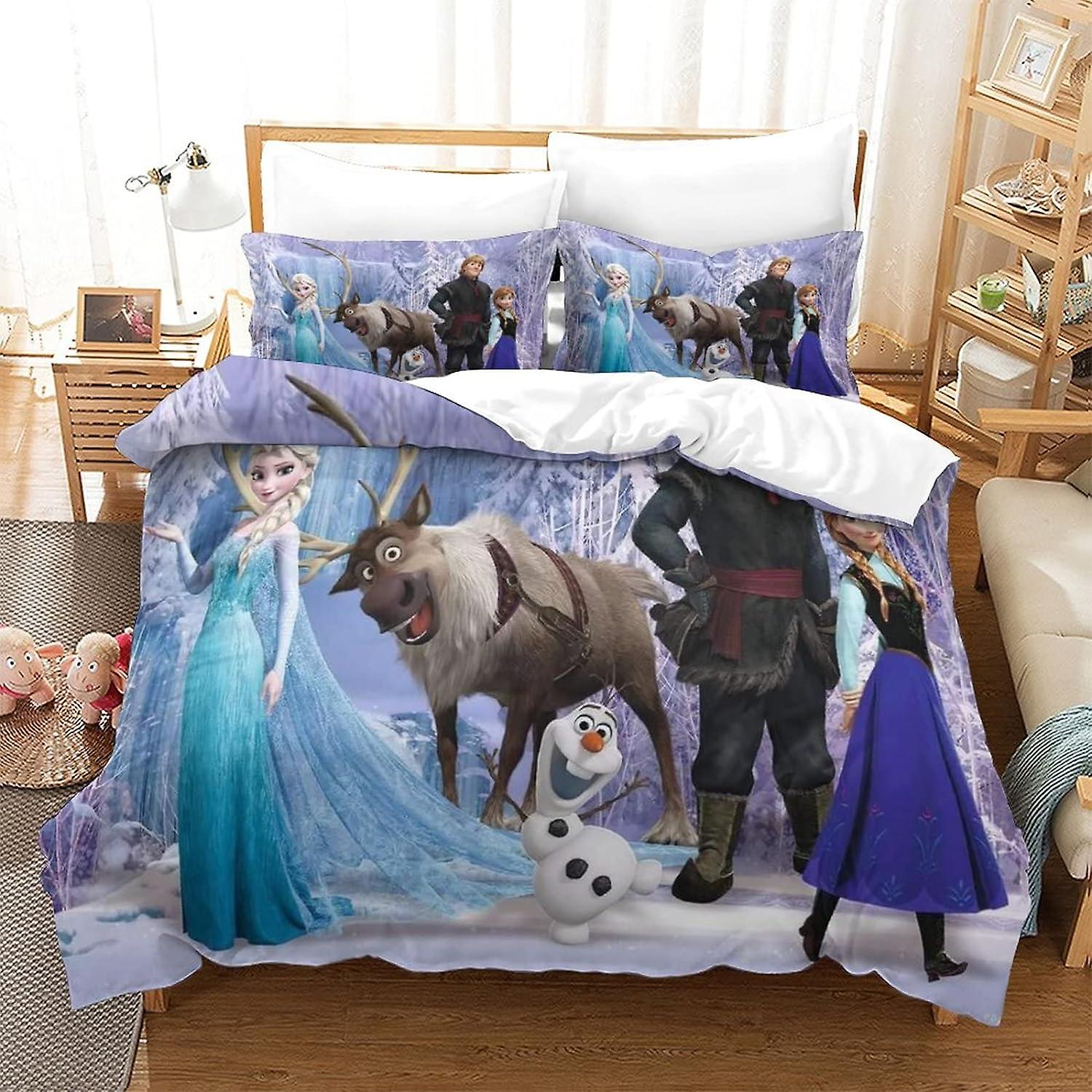 HOUKIG Duvet Cover Set Frozen Children's Bedding Sets Boys Girls 3D Printed Duvet Cover Animation Bedspread Duvet Cover Bedroom Collection 3 Piece Set