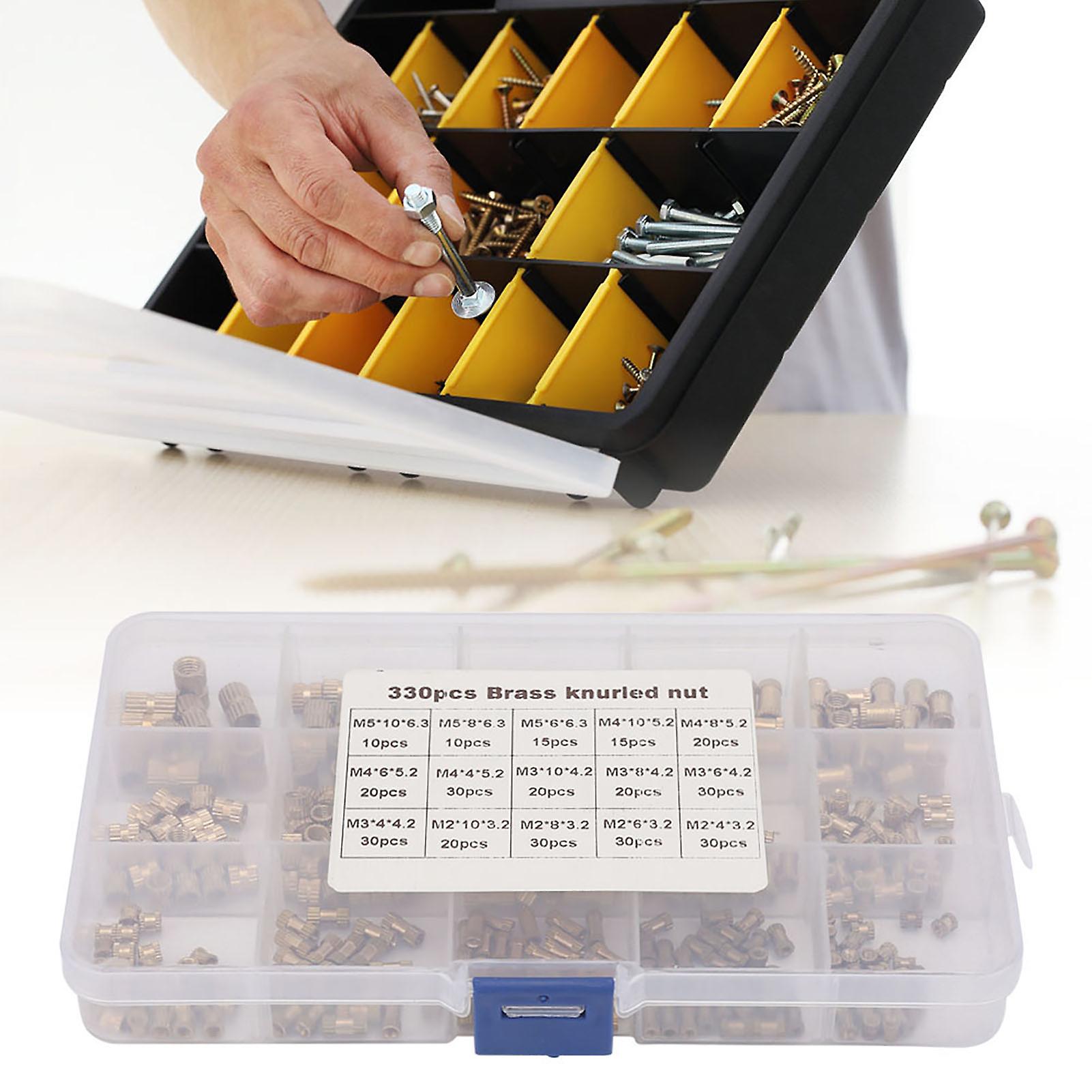 330pcs Brass M2 M3 M4 M5 Knurled Insert Nut Kit with Case