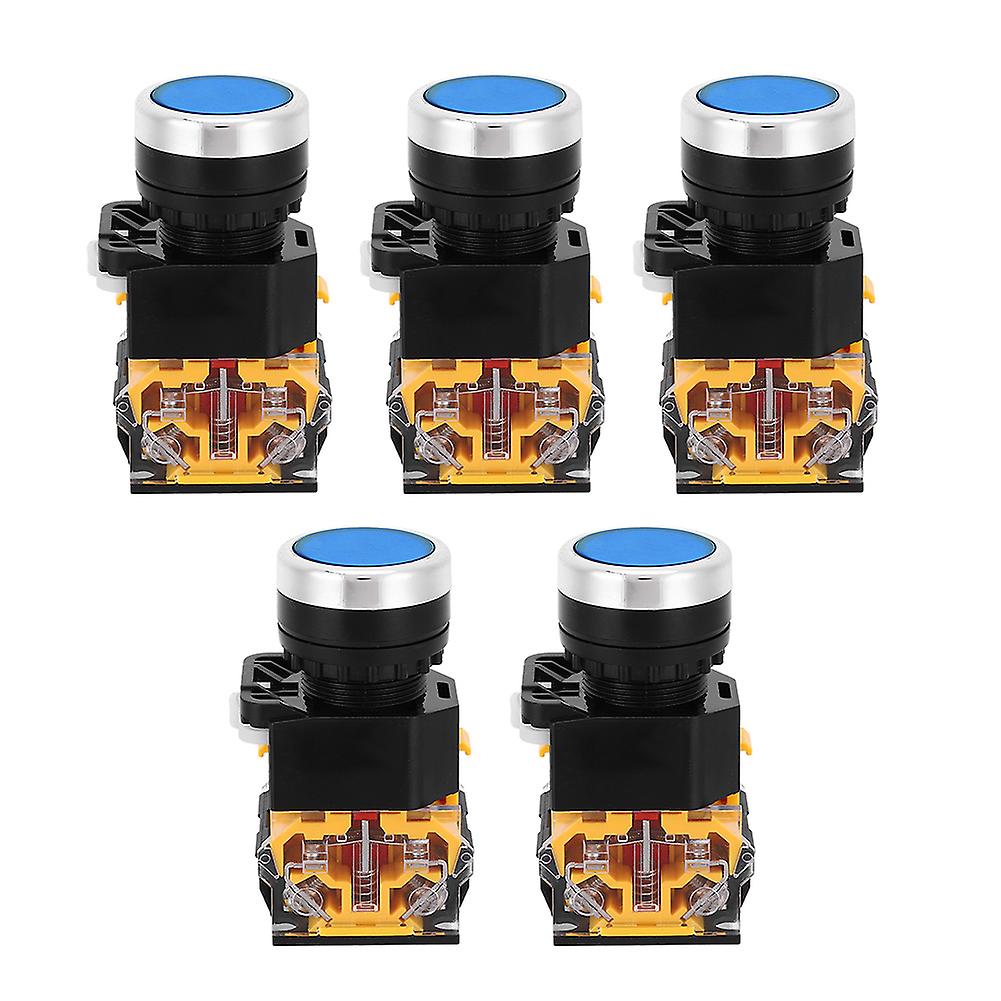 5pcs 22mm 37V-440V Push Button Switch Self Resetting Button Switch without Light(Blue )