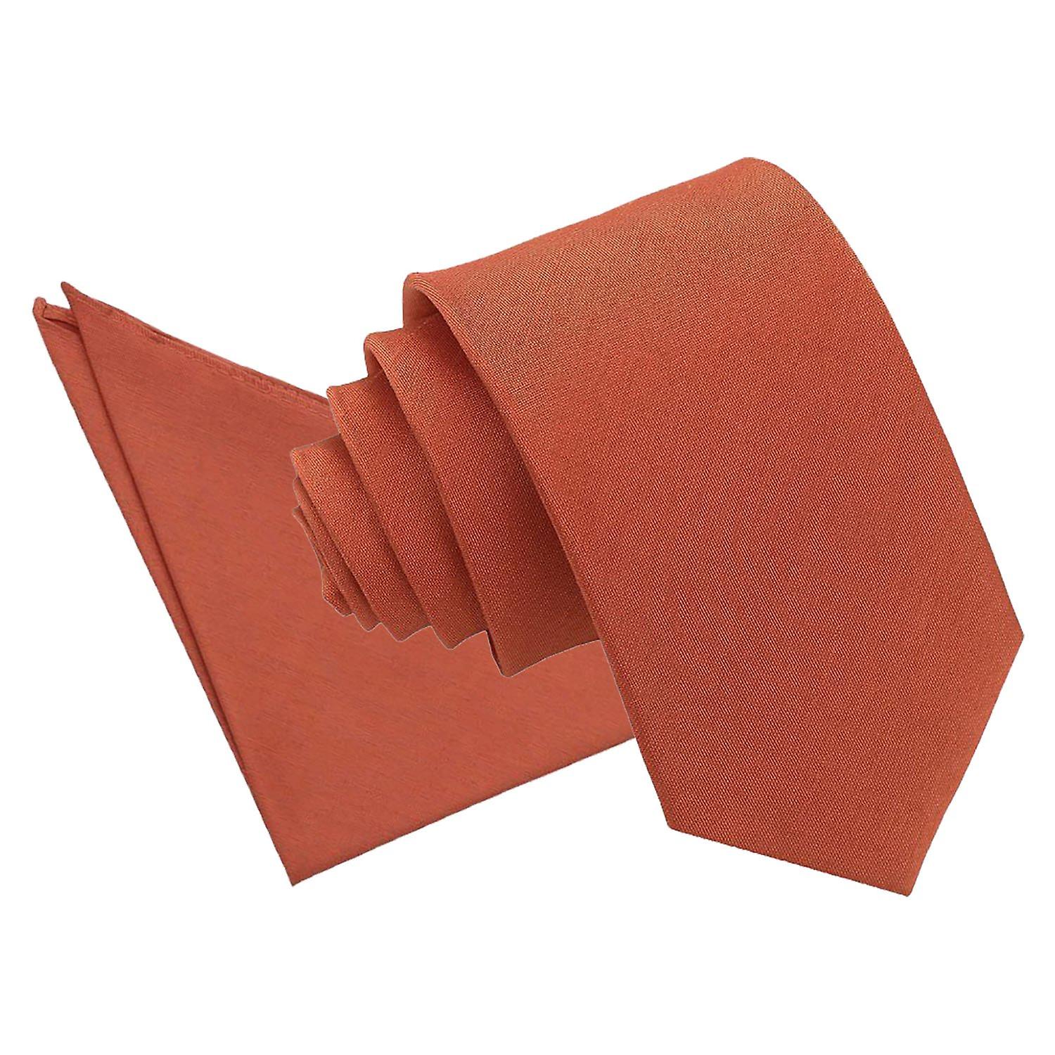 Rust Plain Shantung Slim Tie and Pocket Square Set