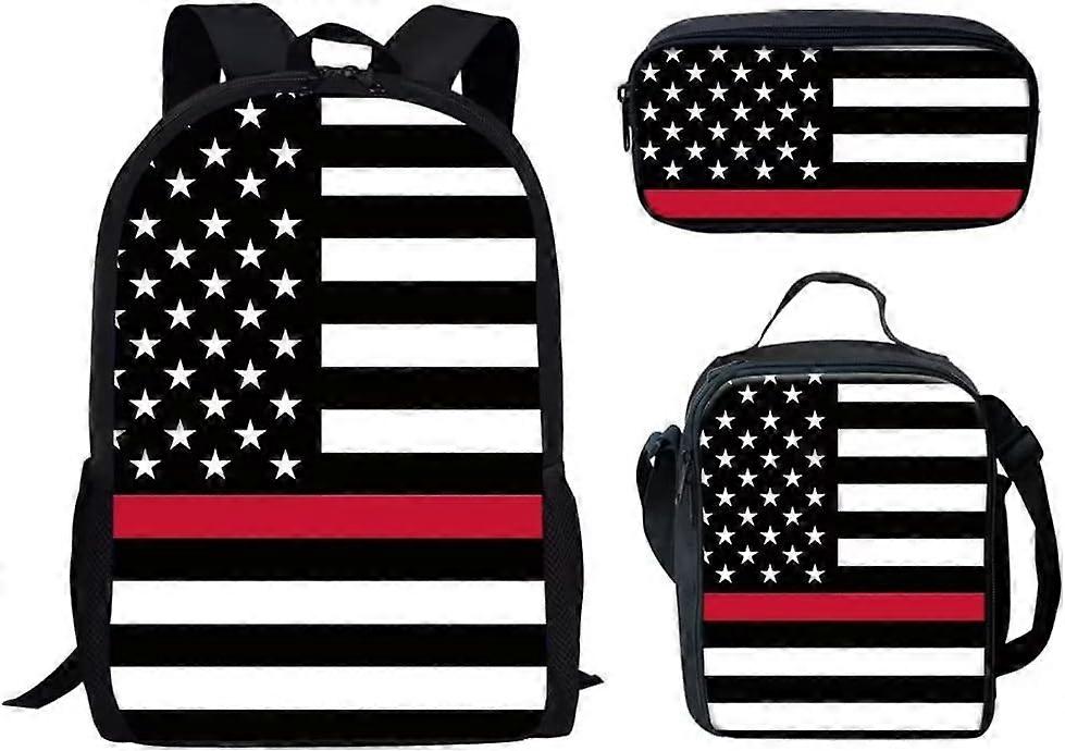 مجموعة حقيبة ظهر مدرسية العلم الأمريكي مع صندوق غداء وحامل مقلمة للابتدائية الابتدائية الأولاد والبنات في سن المراهقة ، حقيبة كتف وطنية غير رسمية حقيبة كتف