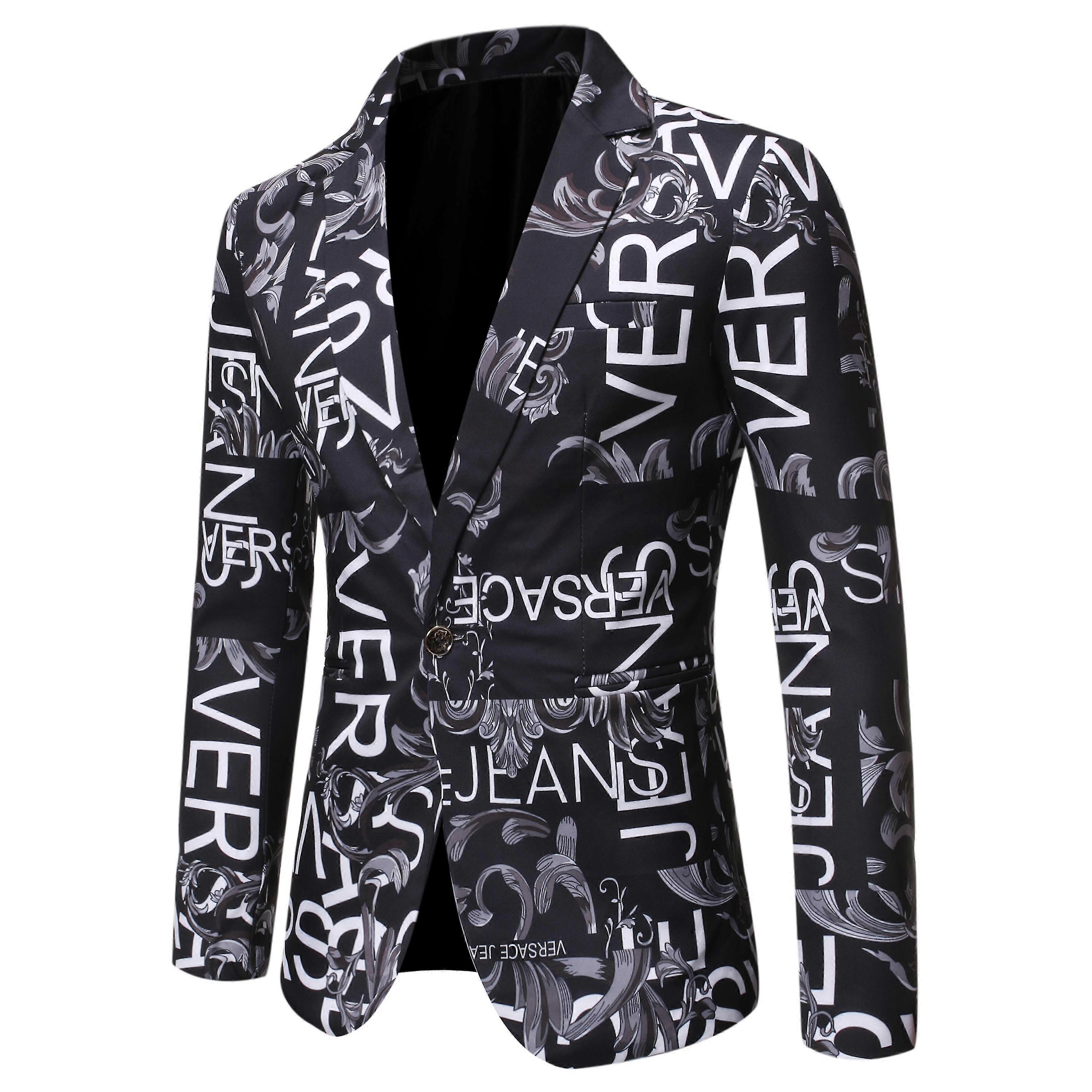 Moda męska Letter Print Slim Suit Jacket