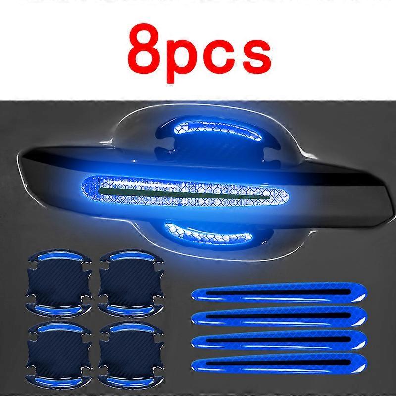8pcs Universal Car Door Handle Reflective Sticker Decal Warning Strip Driving Safety Bling Scratches Protection Auto Accessories