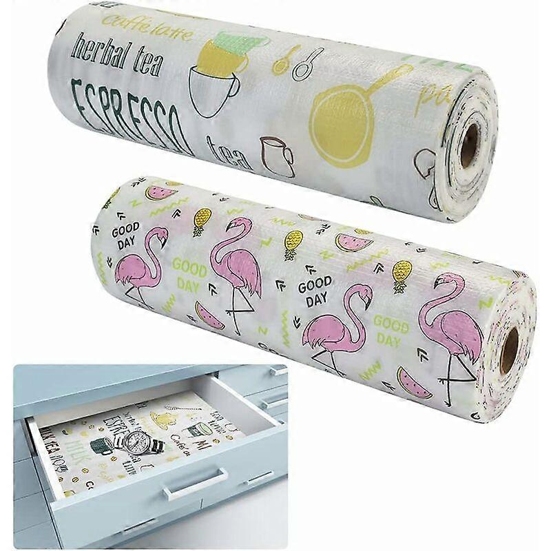 2 Rolls Drawer Mat Non-Slip Drawer Bottom Mat Kitchen 30500cm Drawer Liner Antibacterial Fridge Mat Anti-Slip Fridge Mat for Cabinets, Cupboard, Floor