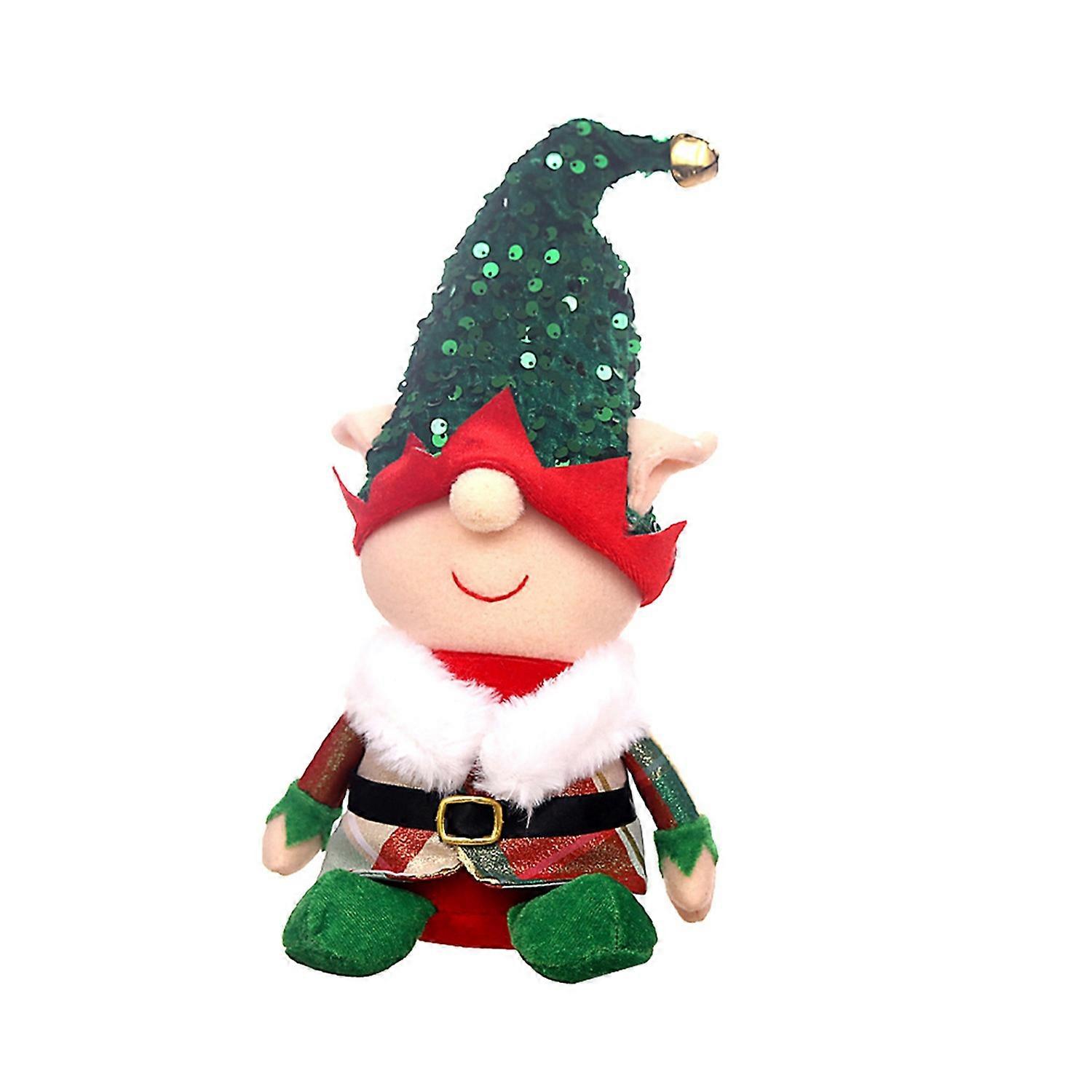 Christmas Elf Doll Plush Decoration Cute Faceless Gnome Ornament Red/Green Sequin Hat Long Ears Elf