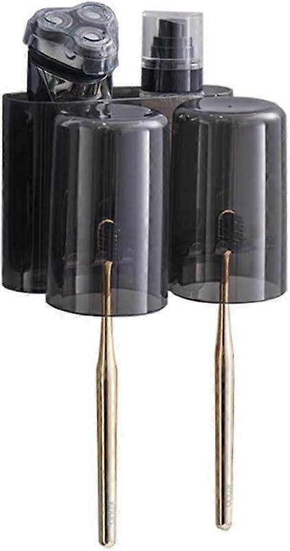 Drill-free Wall Mount Toothbrush Holder, Toothpaste Dispenser and Multi-functional Slots Bathroom Organizer