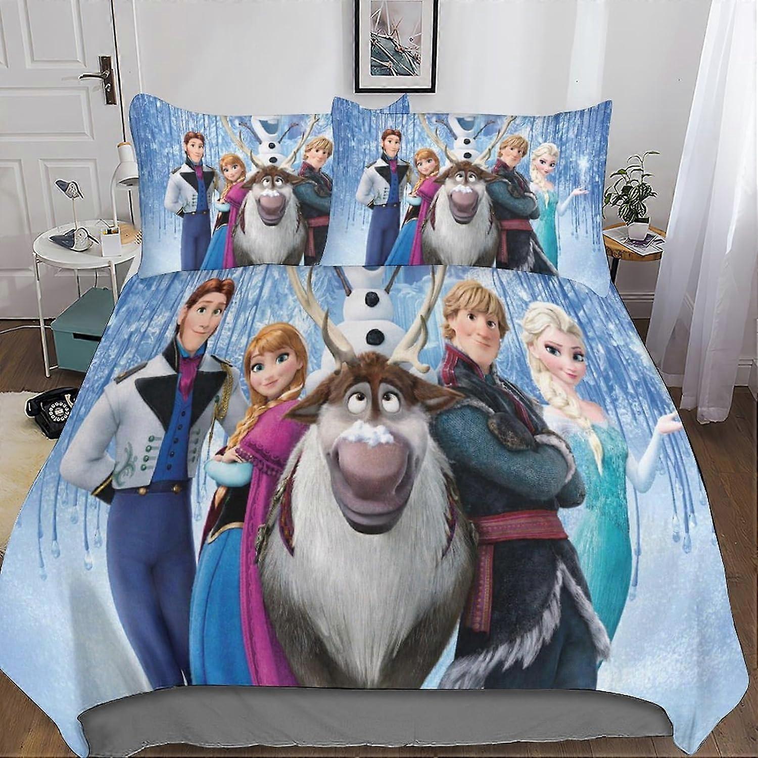 Frozen Movie Bedding Set 3D Printed 3 Piece Duvet Cover, Microfiber Bedding Duvet Cover with Zipper Closure Pillowcases Double