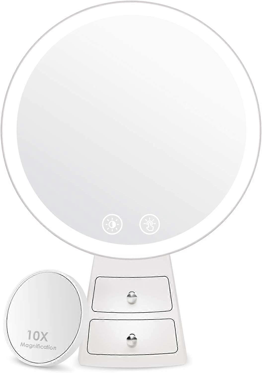 Lighted Makeup Mirror With 2 Drawers, Rechargeable Free Standing Tabletop Mirror With 46 Led Lights, Cosmetic Mirror With Adjustable Lights And Touch 