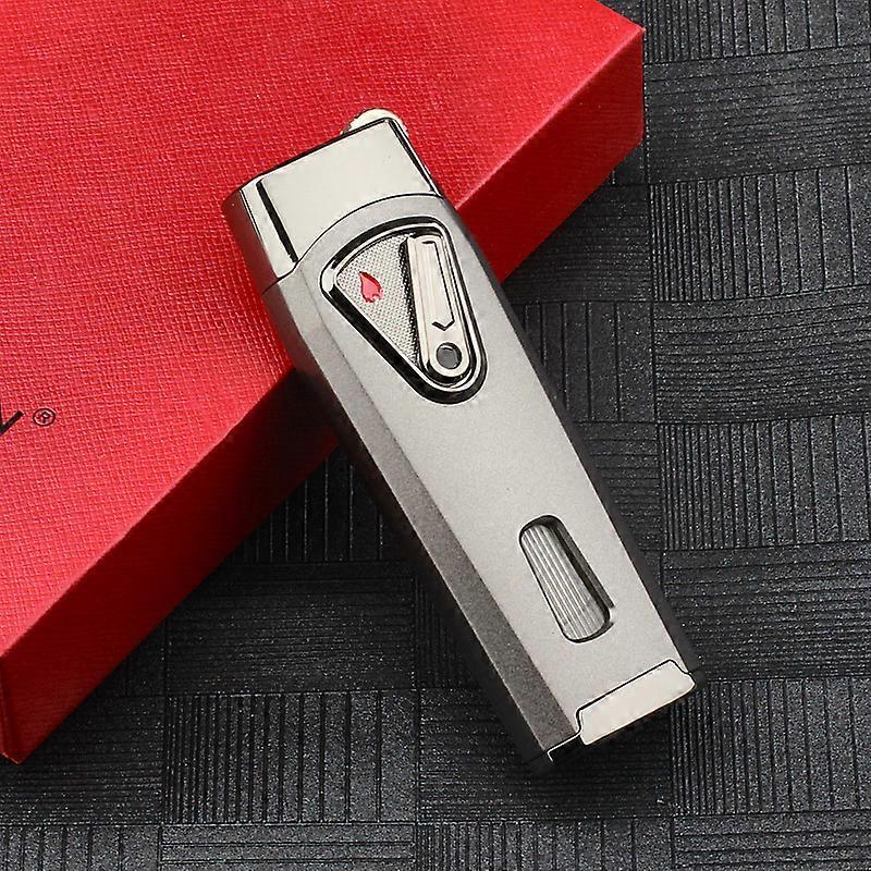 Windproof Lighter Inflatable Double Straight Blue Flame Point Cigar Moxibustion Visual Window Lighter