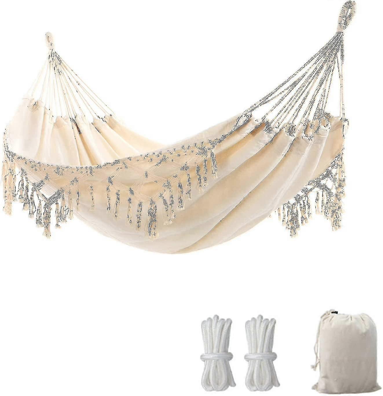 Garden Hammock With Stylish Tassels 2 Person Macrame Hammock Bed With Carry Bag For Patio, Yard, Out-Yvan