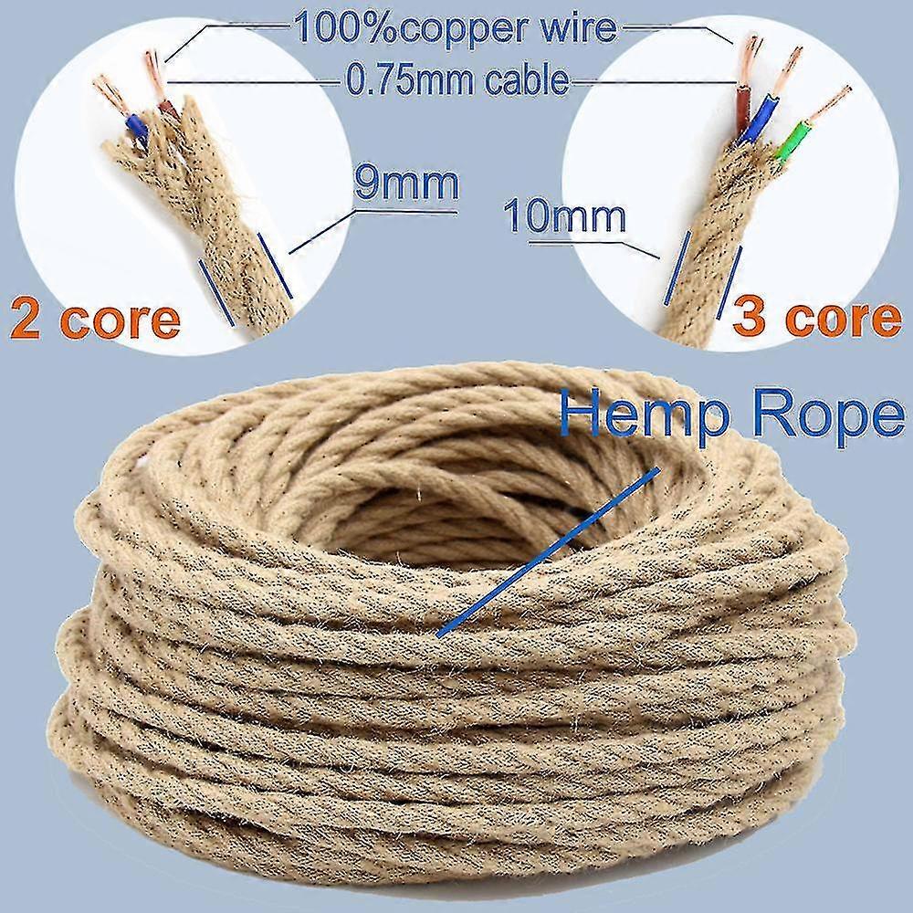 2 Core 3 Core Twisted Cable Corda di Canapa Filo Elettrico Retro Style Rame Vintage Lampada Cord Tessuto Filo Ciondolo Filo Luminoso Cavo