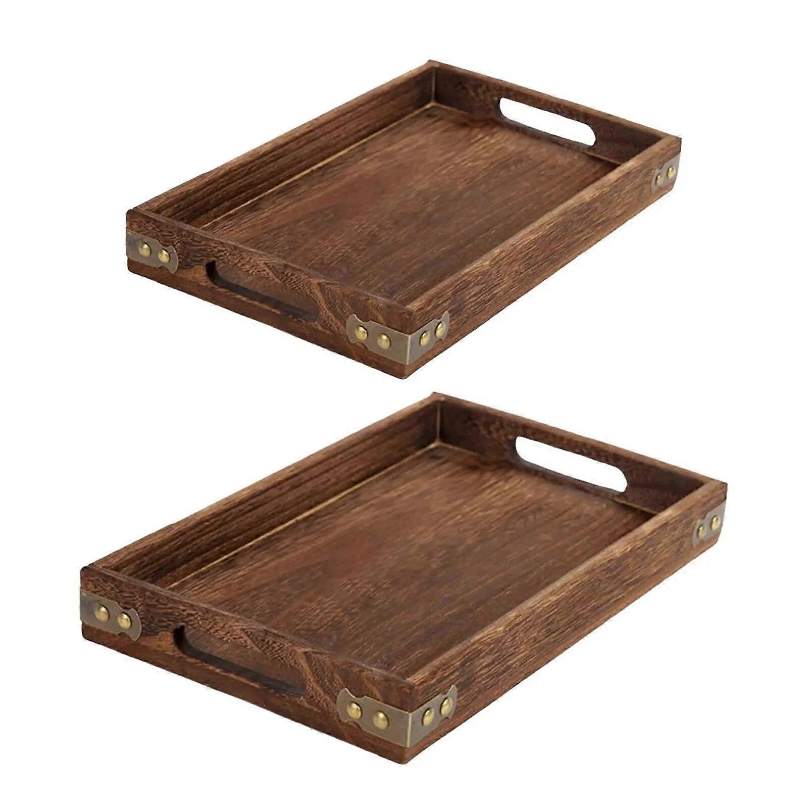 Wooden Serving Tray with Handle Rectangular Tea Platter Tray Coffee Table Tray Kitchen Hotel Bread Tray Dinner Plate