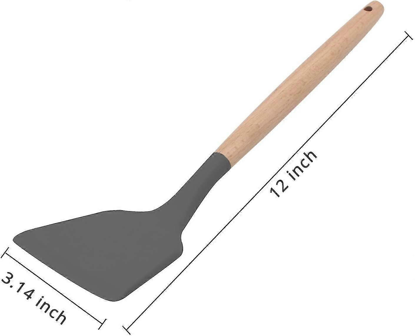 Silicone Serving Spoon, Wooden Handle Nonstick Mixing Spoon