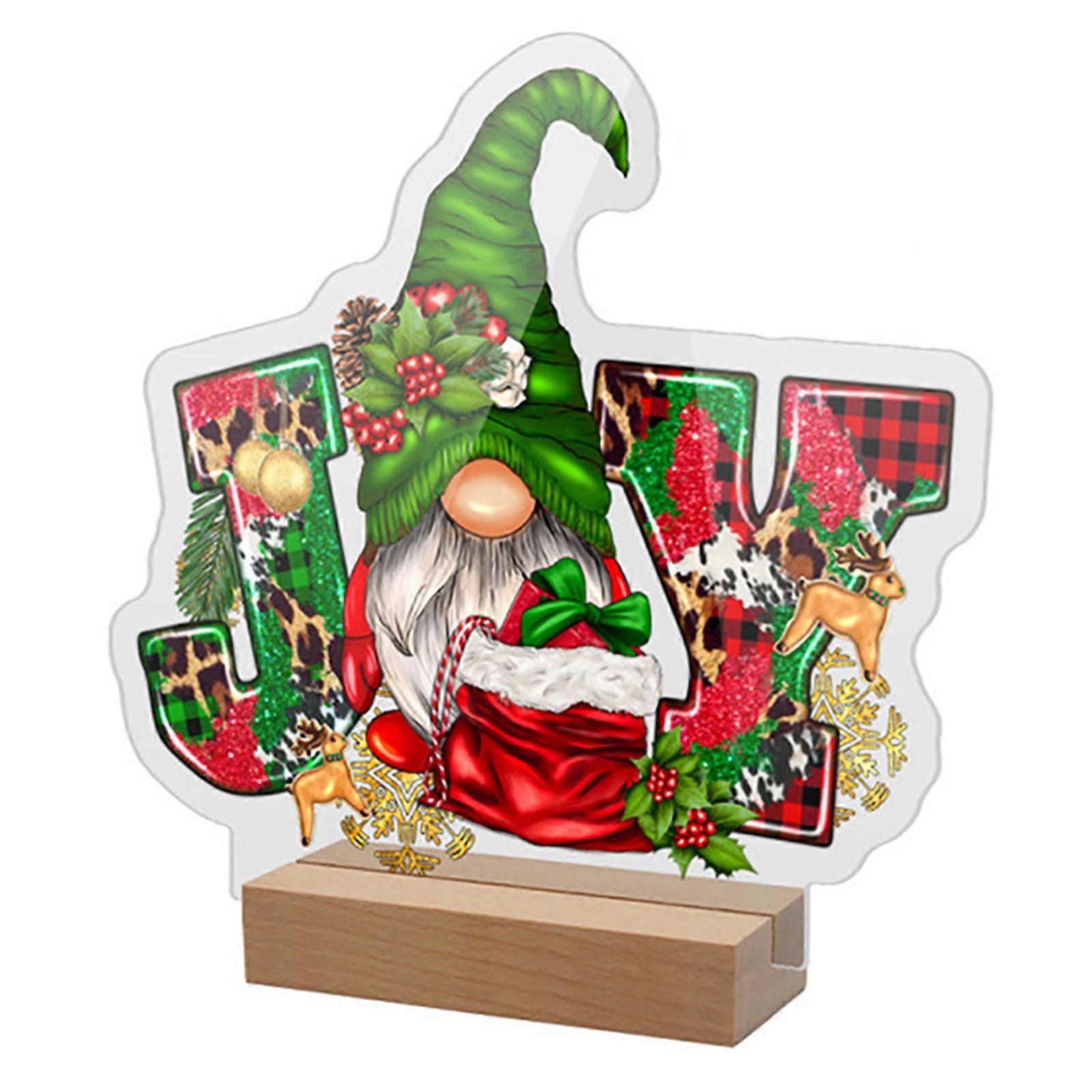 Christmas Desktop Acrylic Decoration with Wood Base Faceless Gnome Snowman Elk Reusable Holiday Xmas Table Ornament Party Supplies Gift