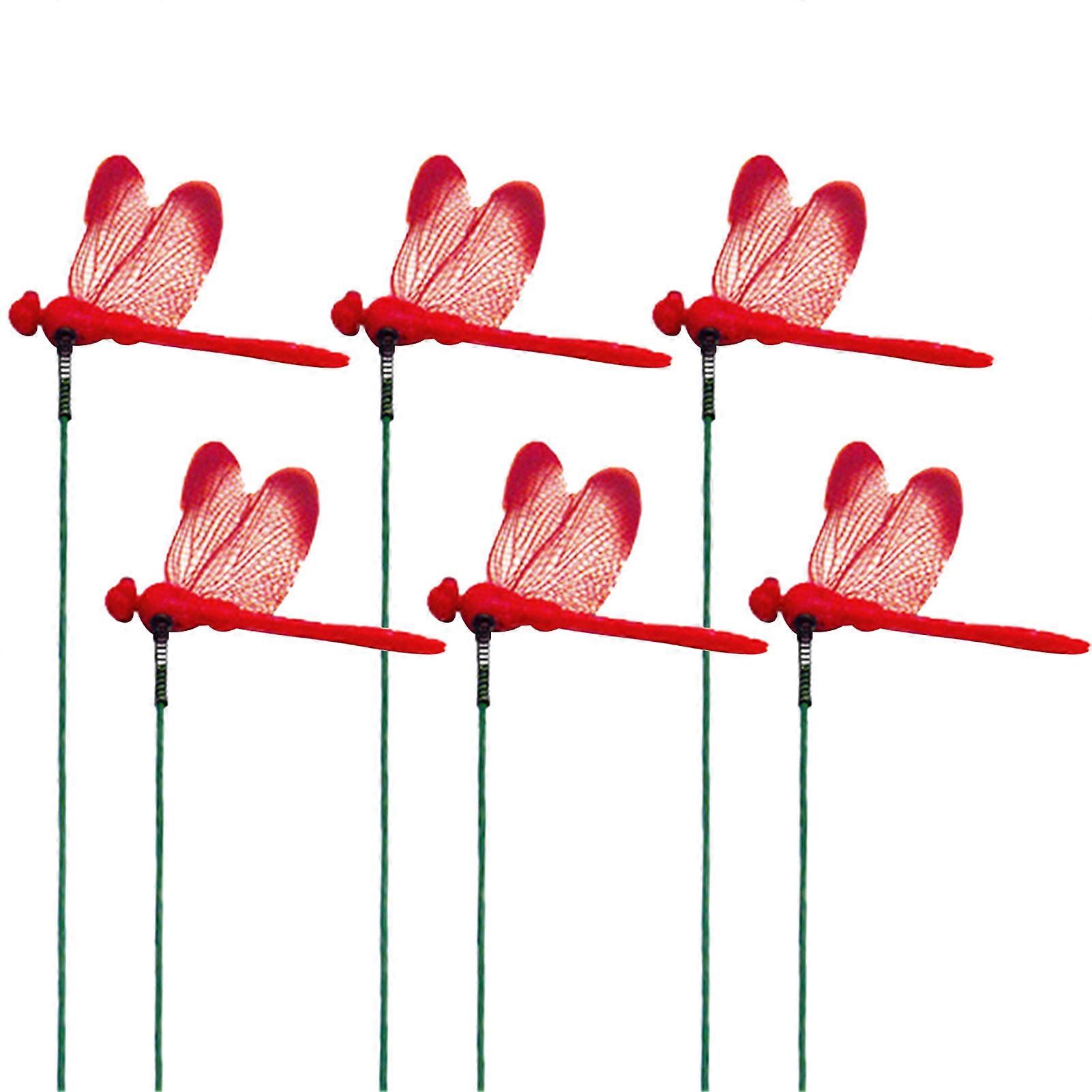 6 Pcs 3D Dragonfly Garden Stakes Waterproof Artificial Dragonflies Decorative Ornaments for Patio Flower Beds Potted Plants