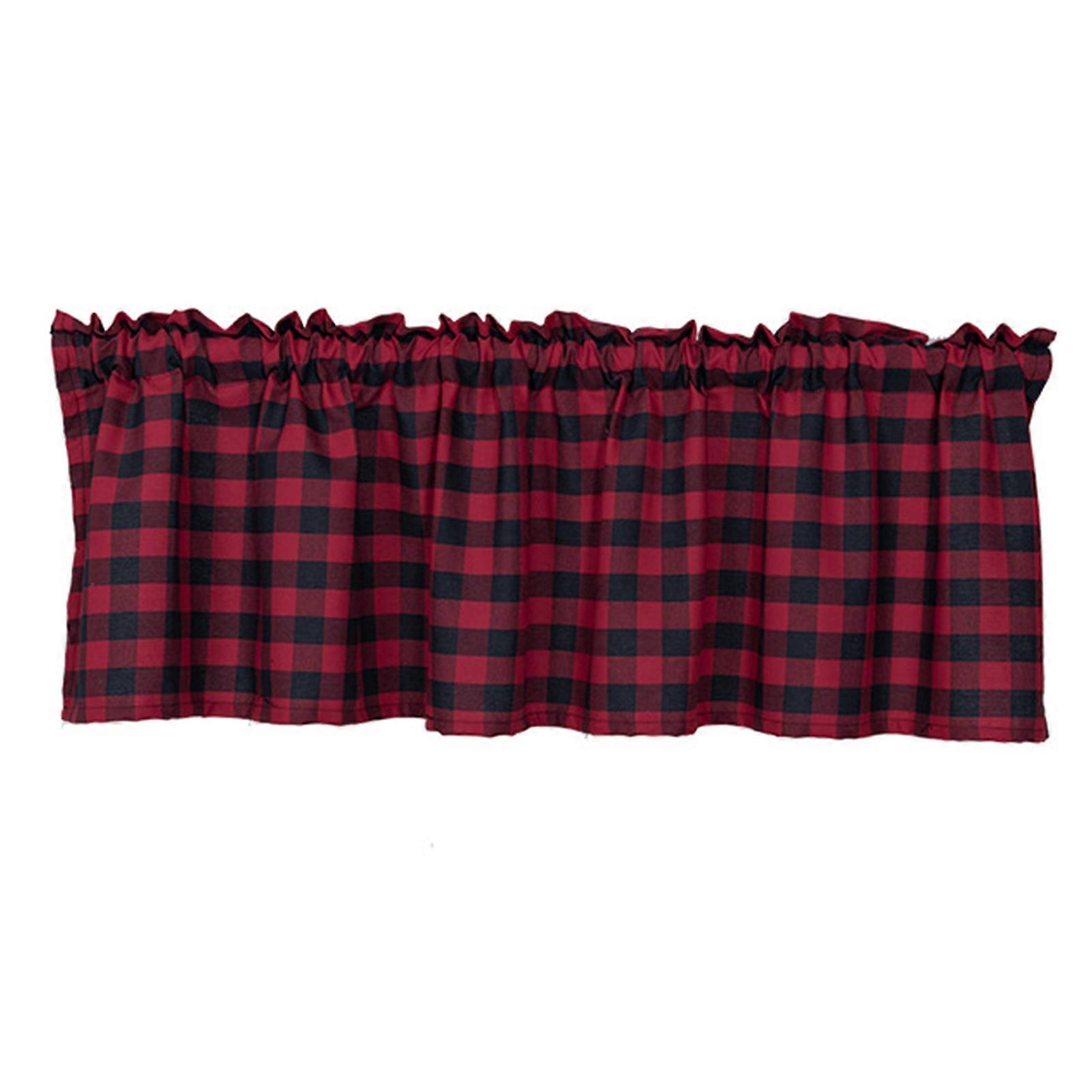 Window Valance Vintage Checkered Polyester Decorative Rod Pocket Valance for Kitchen KAESI