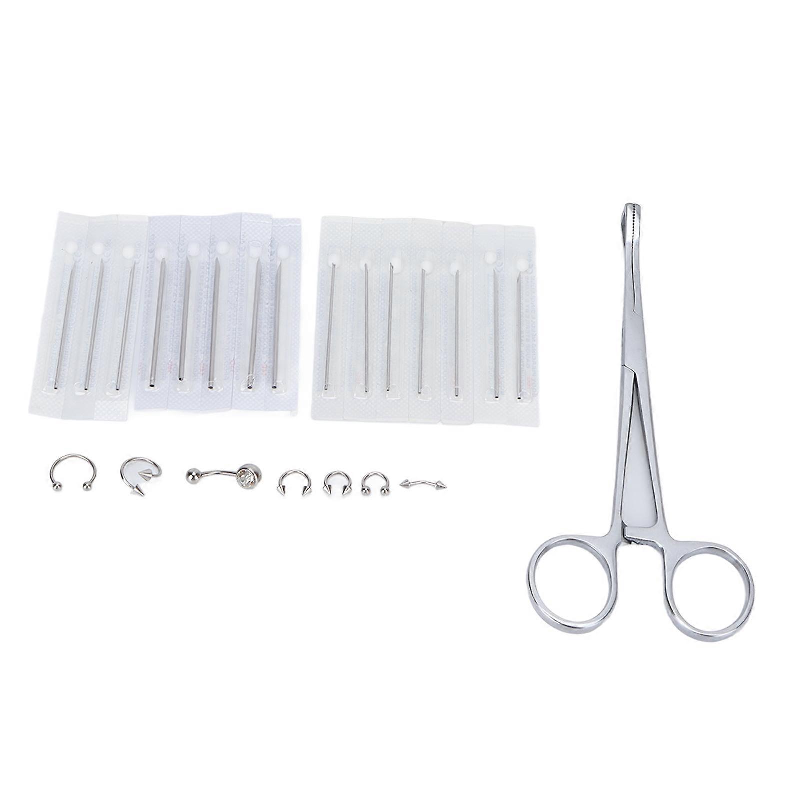 Body Piercing Kit Positioning Pliers 14G18G Needle for Lip Tongue Eyebrow Ears Navel