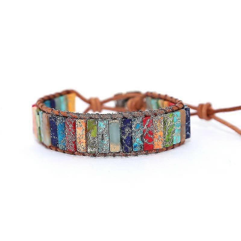 7 Chakra Bracelets Handmade Colorful Bracelet Chakra Beads Stone Leather Wrap Bangle