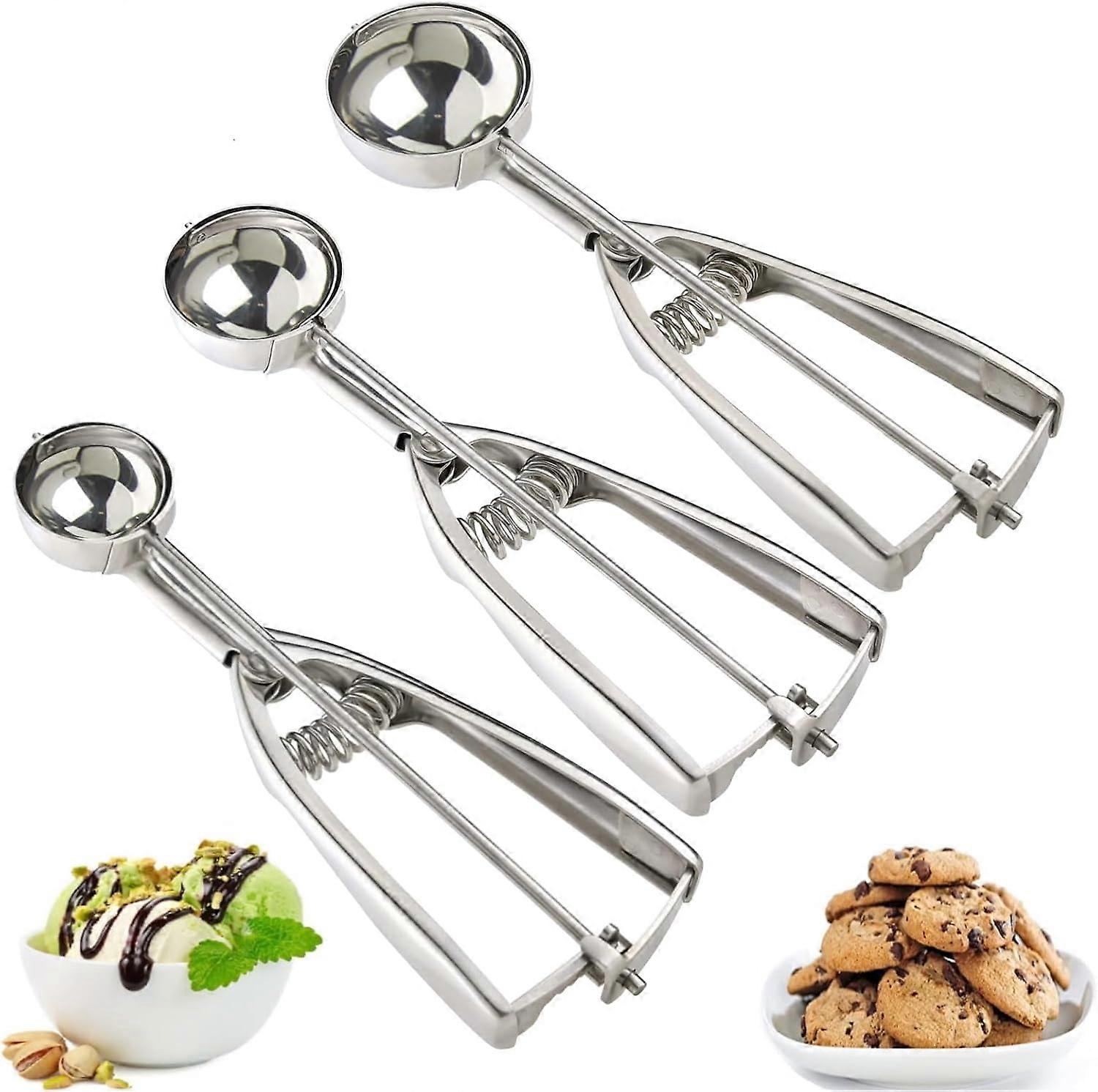 2044cm Ice Cream Scoop, 3Pcs Cookie Scoop Set, 18/8 Stainless Steel Cookie Dough Scoop, Cookie Scoops for Baking Set of 3, Ice Cream Scooper with Trig