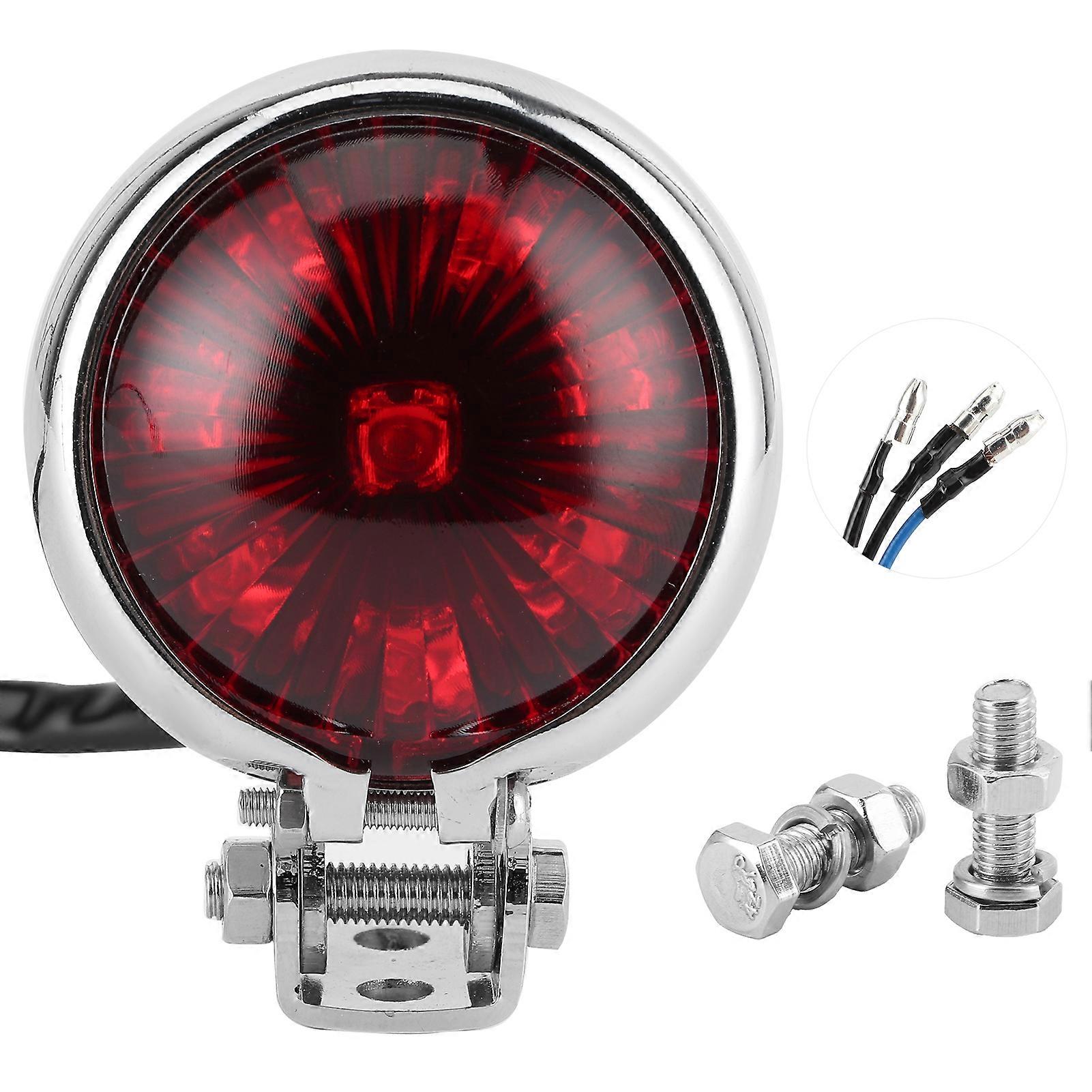 LED Tail Light Brake Rear Lamp with Mounting Fixing Screw Rod Universal for 12V MotorcycleElectroplating Red Lens